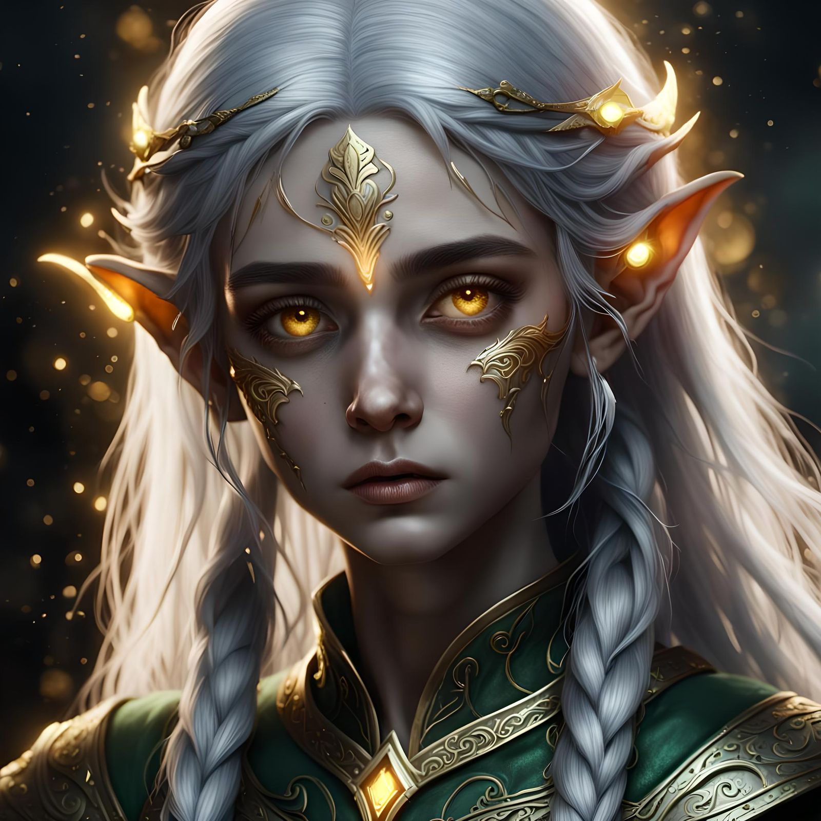 Sad Elf with Gold Eyes: Detailed Fantasy Portrait