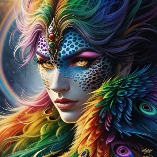 Colorful Dragon Scale Woman in Comic Book Style