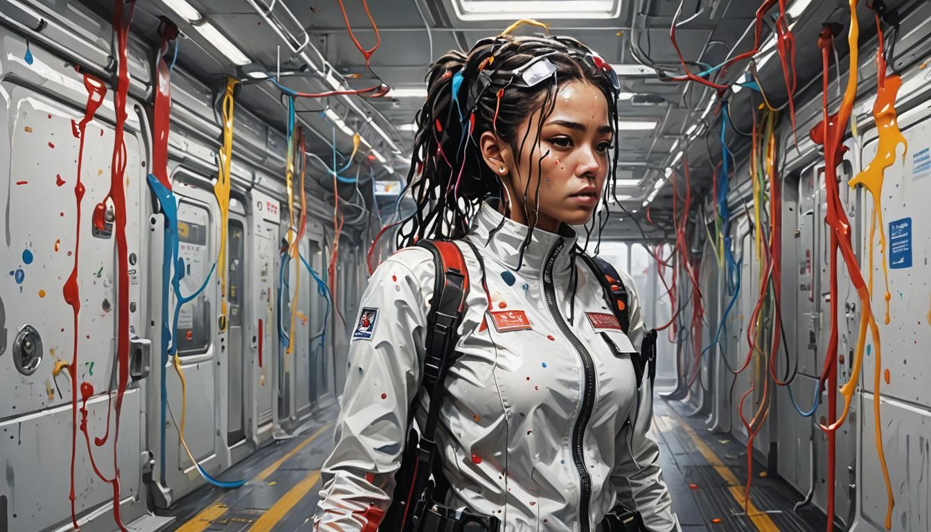 Polychromatic Woman in Melting Splash Art