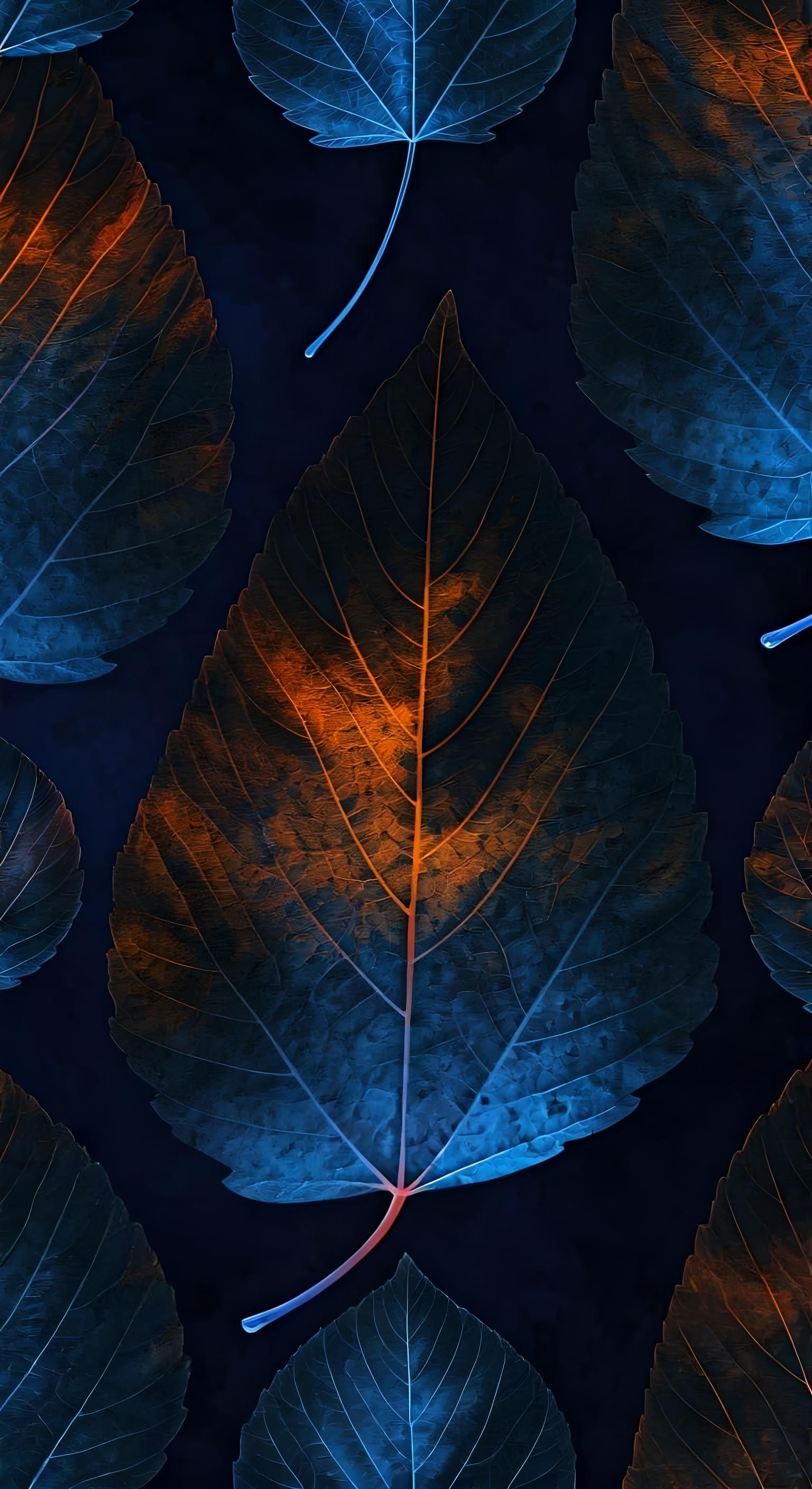 Neon Fall Leaves Pattern in Abstract Art