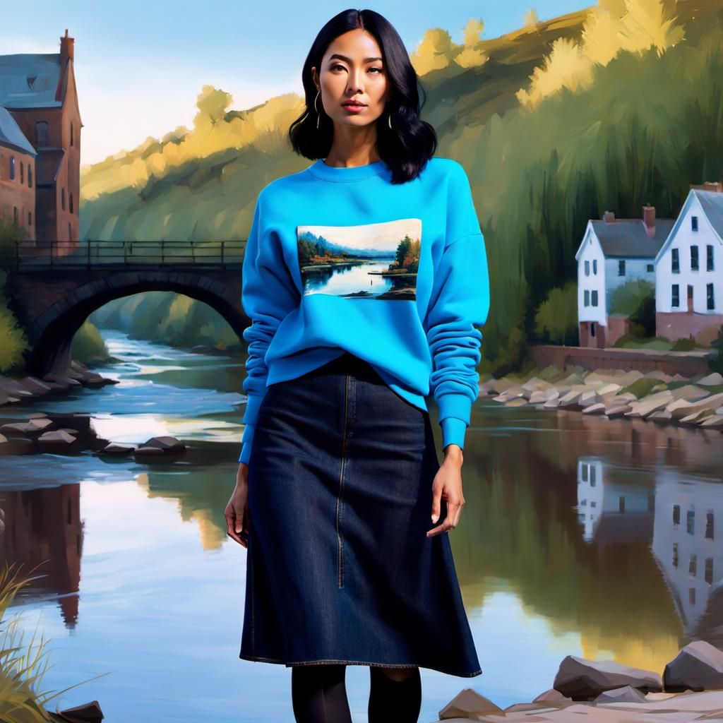 Woman by River in Impressionist Matte Painting