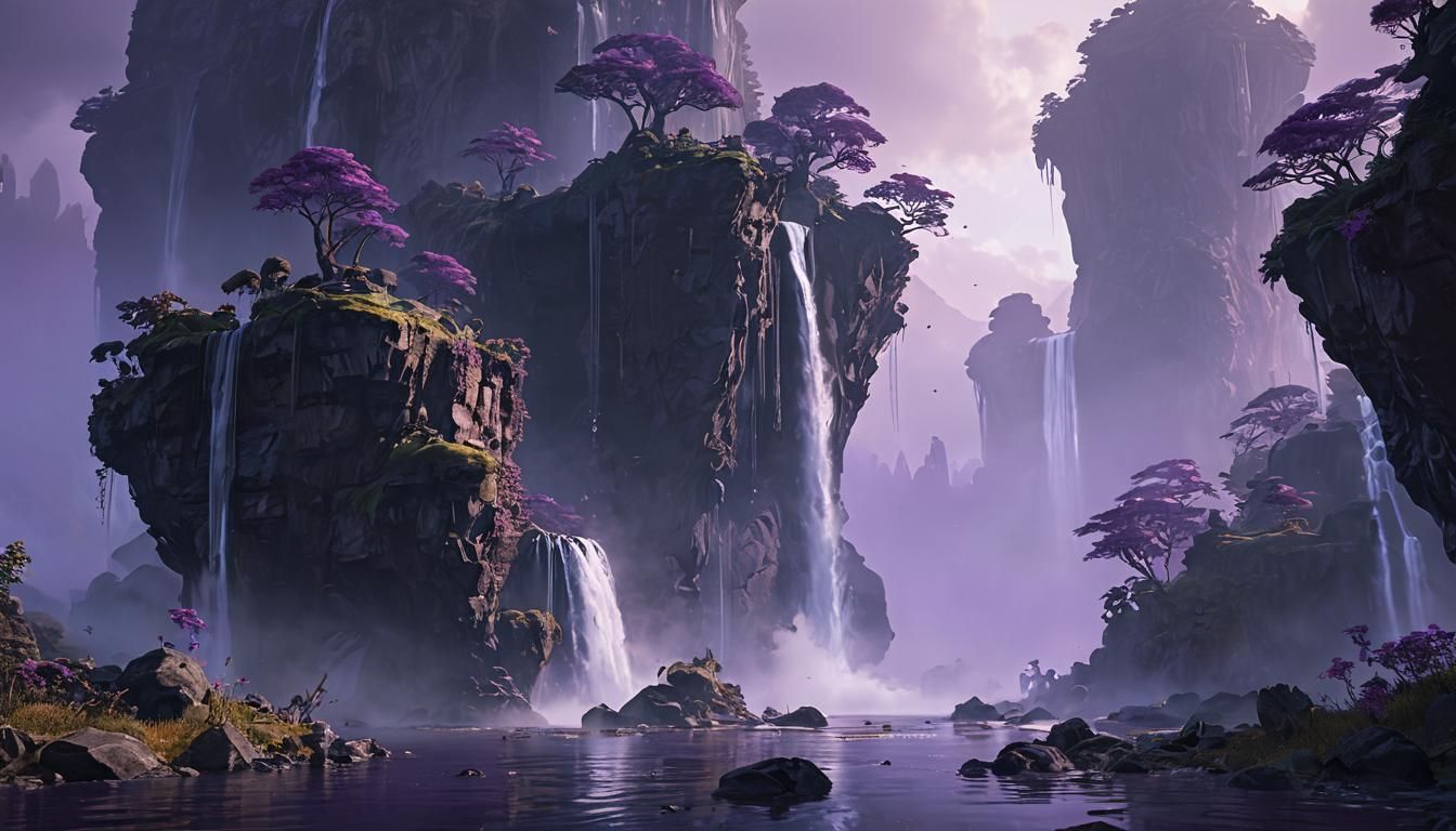 Fantasy Floating Islands in Art Nouveau Style