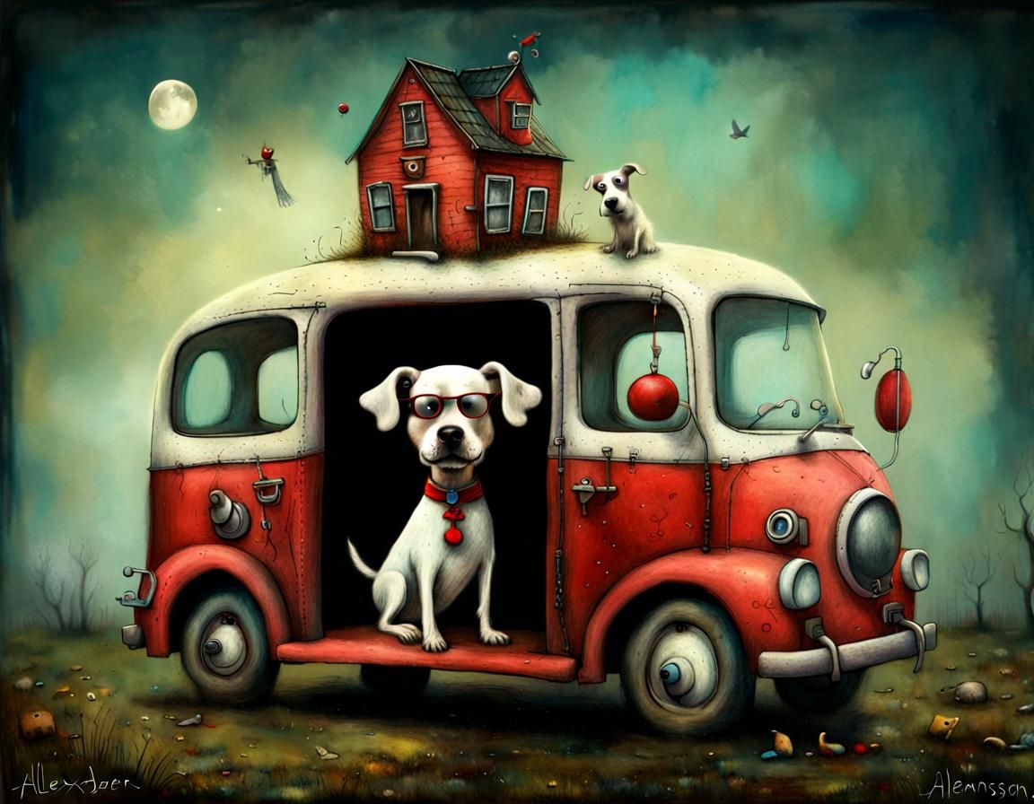 Whimsical 3D Doggie Inspired by Surreal Illustration