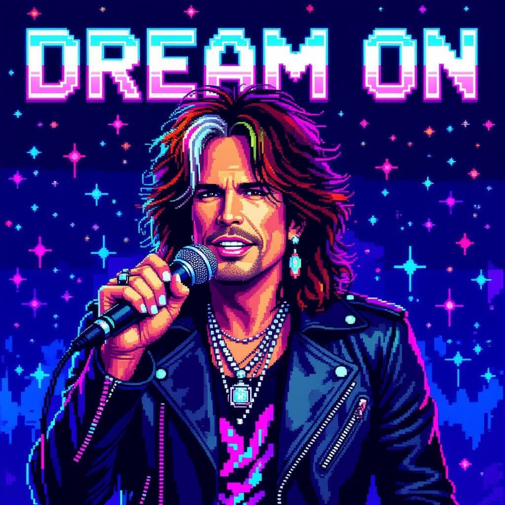 Pixel Art Steven Tyler in Retro Arcade Style