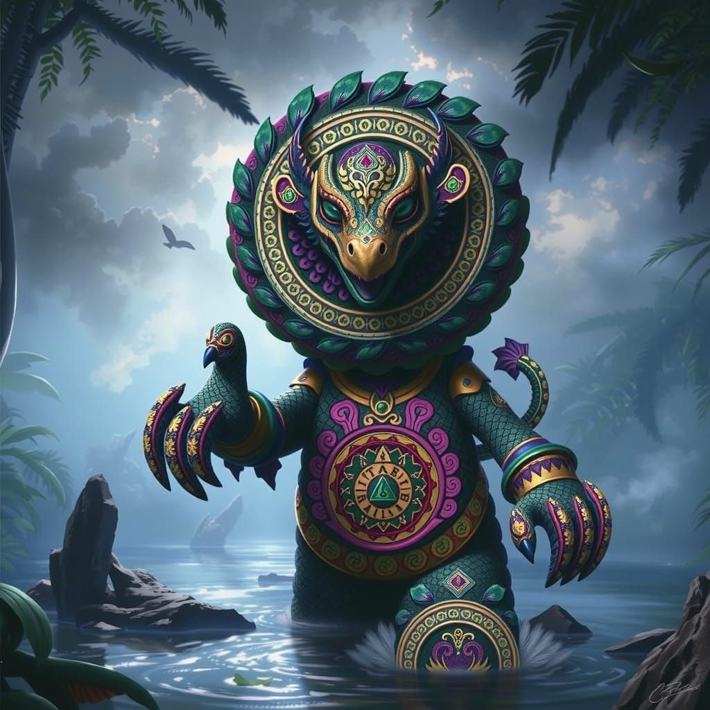 Majestic Quetzalcóatl Rises from Lush Mesoamerican Jungle in...