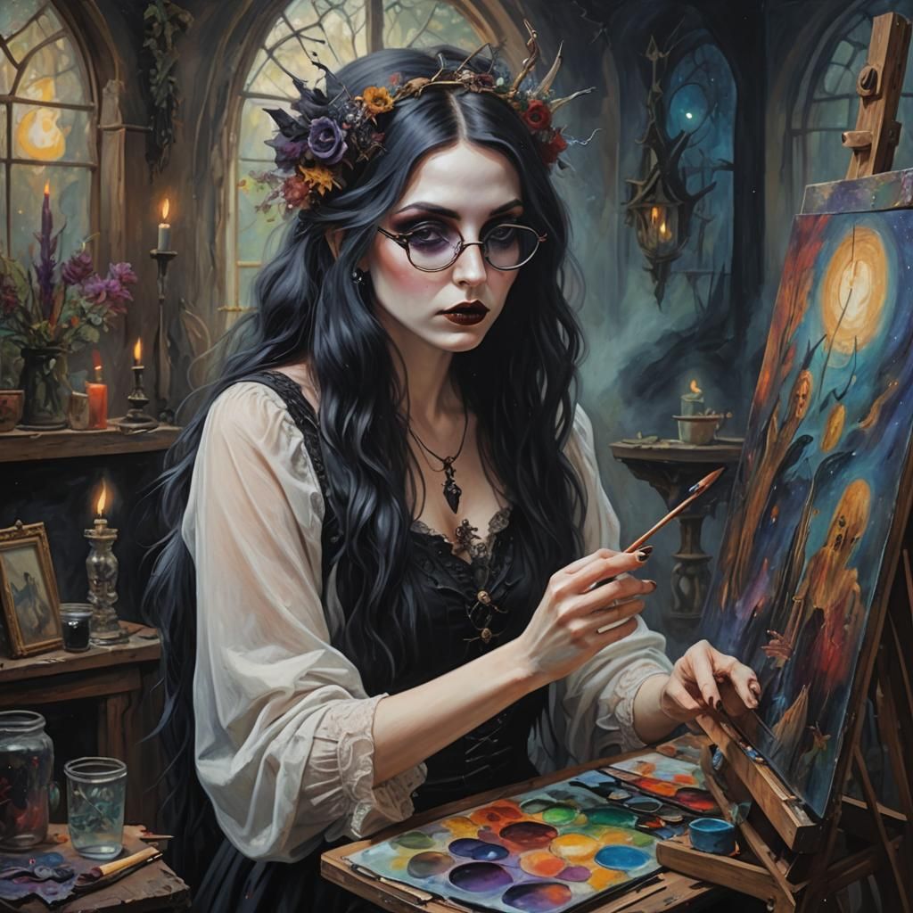 Bohemian Artist Painting: Mystical Surreal Digital Art