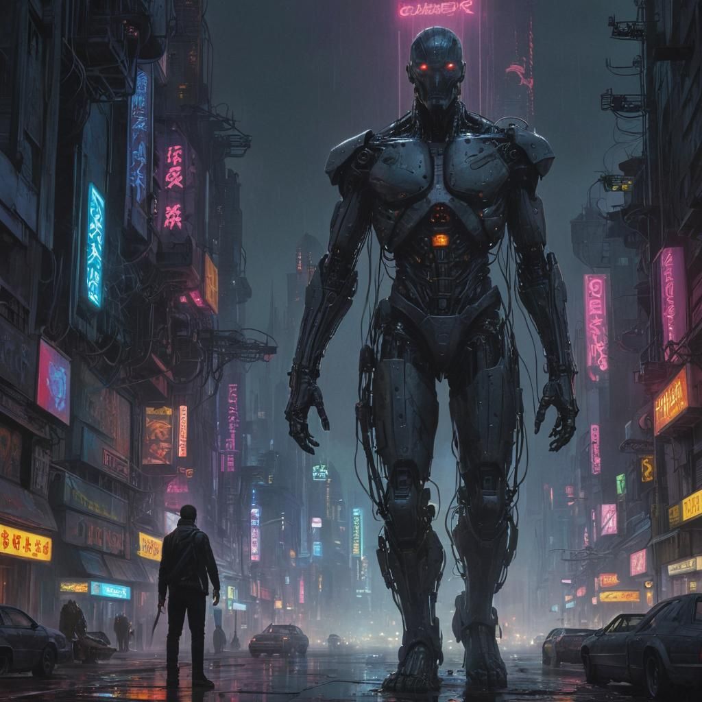 Cyborg in Gothic Sci-Fi City: Druillet Style