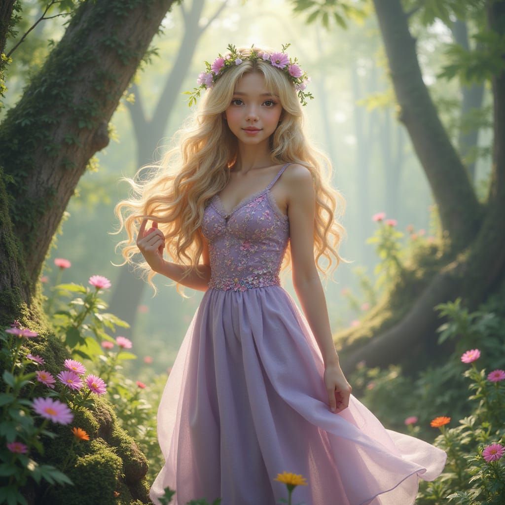 Enchanting Fae in a Vibrant Floral Fantasy Scene