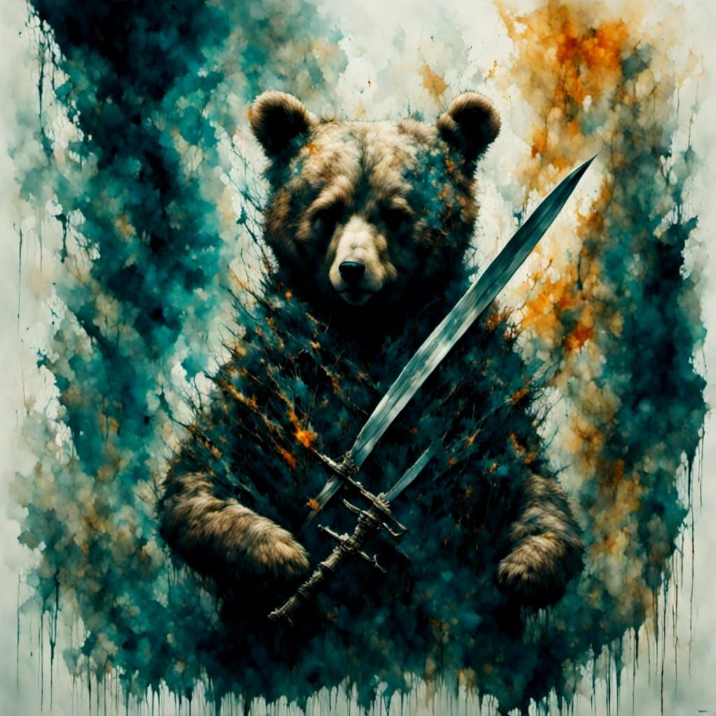 Menacing Teddy Bear with Knife in Dark Style