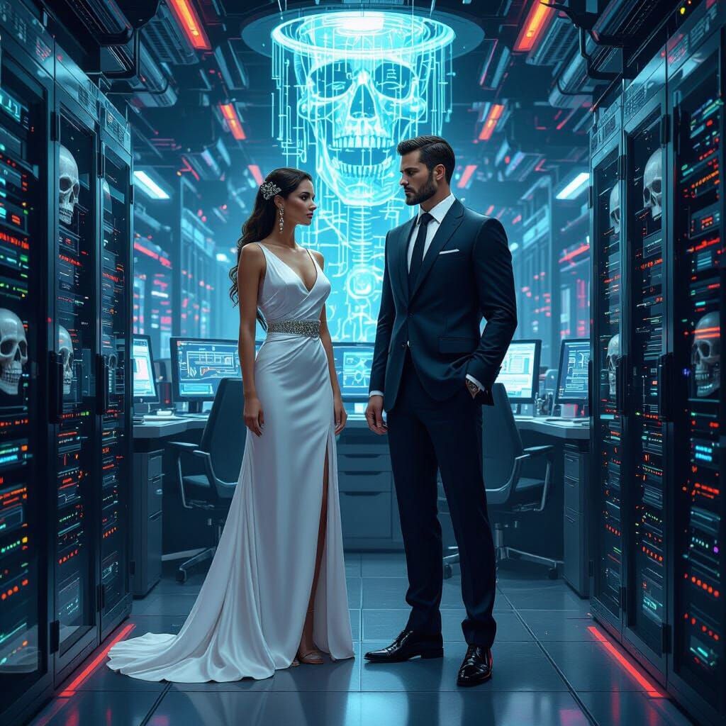 Ares and Athena: Tech CEO Couple in Cyberpunk Style