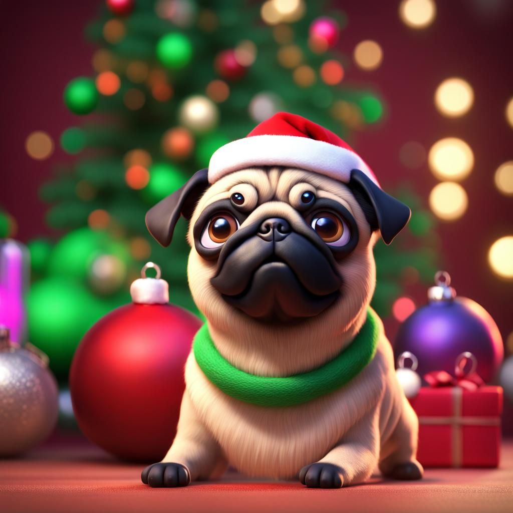 Festive Christmas Pug in Pixar Style