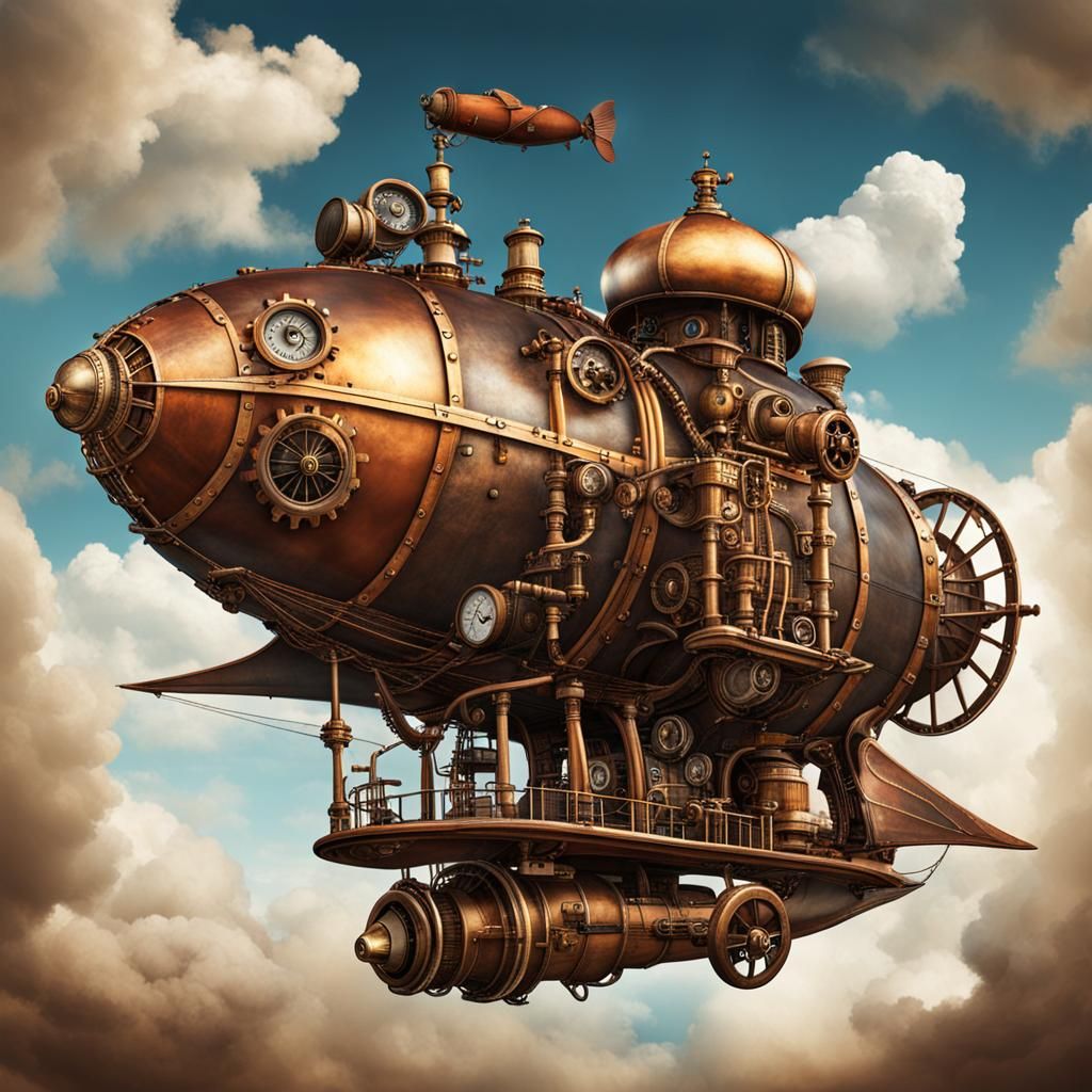 Steampunk Pirate Airship Soaring in the Sky