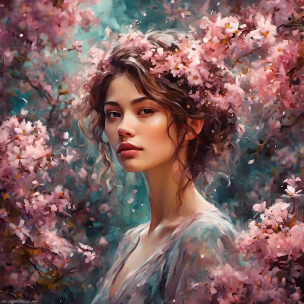 Woman in Garden: Vibrant Oil Painting