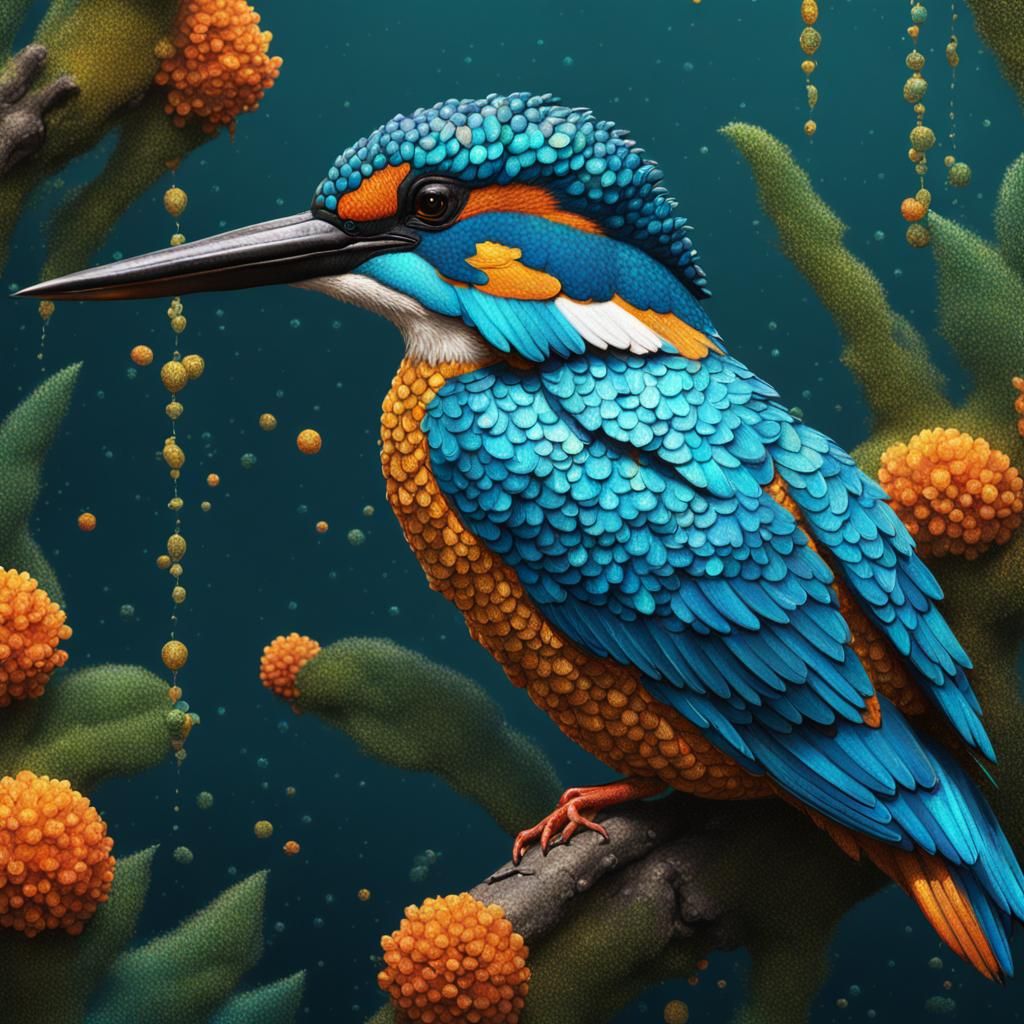 Pointillist Kingfisher in Detailed Matte Painting