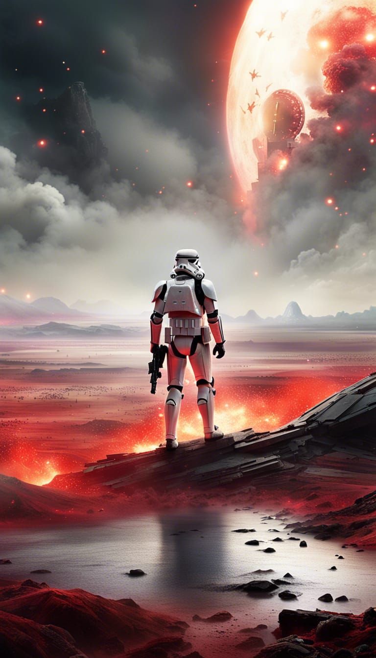 Stormtrooper on Battlefield: Anime-Inspired 3D Art