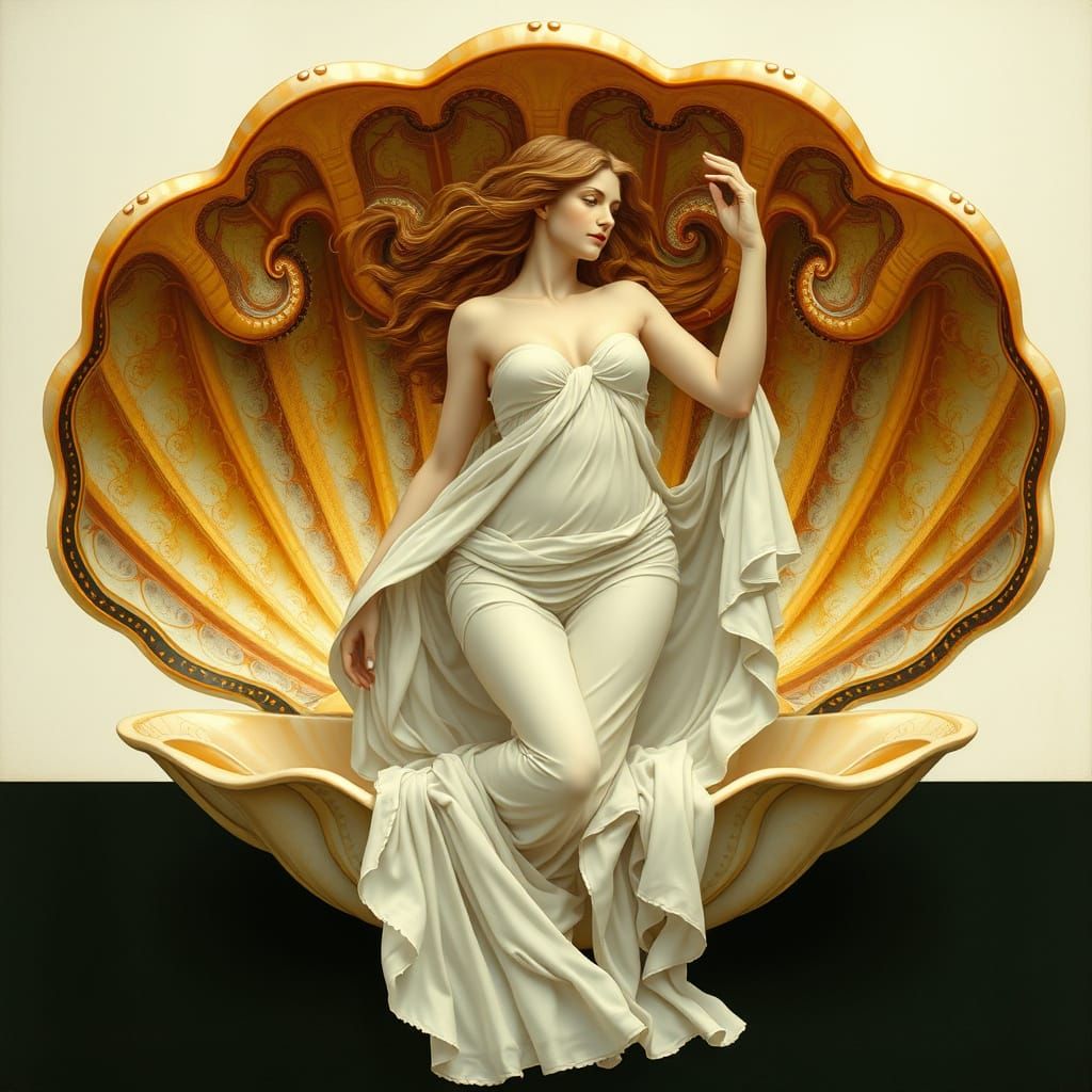 Aphrodite Emerges: Art Nouveau Clamshell Scene