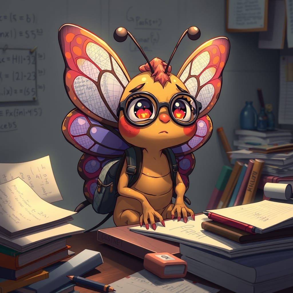 Anime Butterfly's Academic Struggles, Whimsical Style