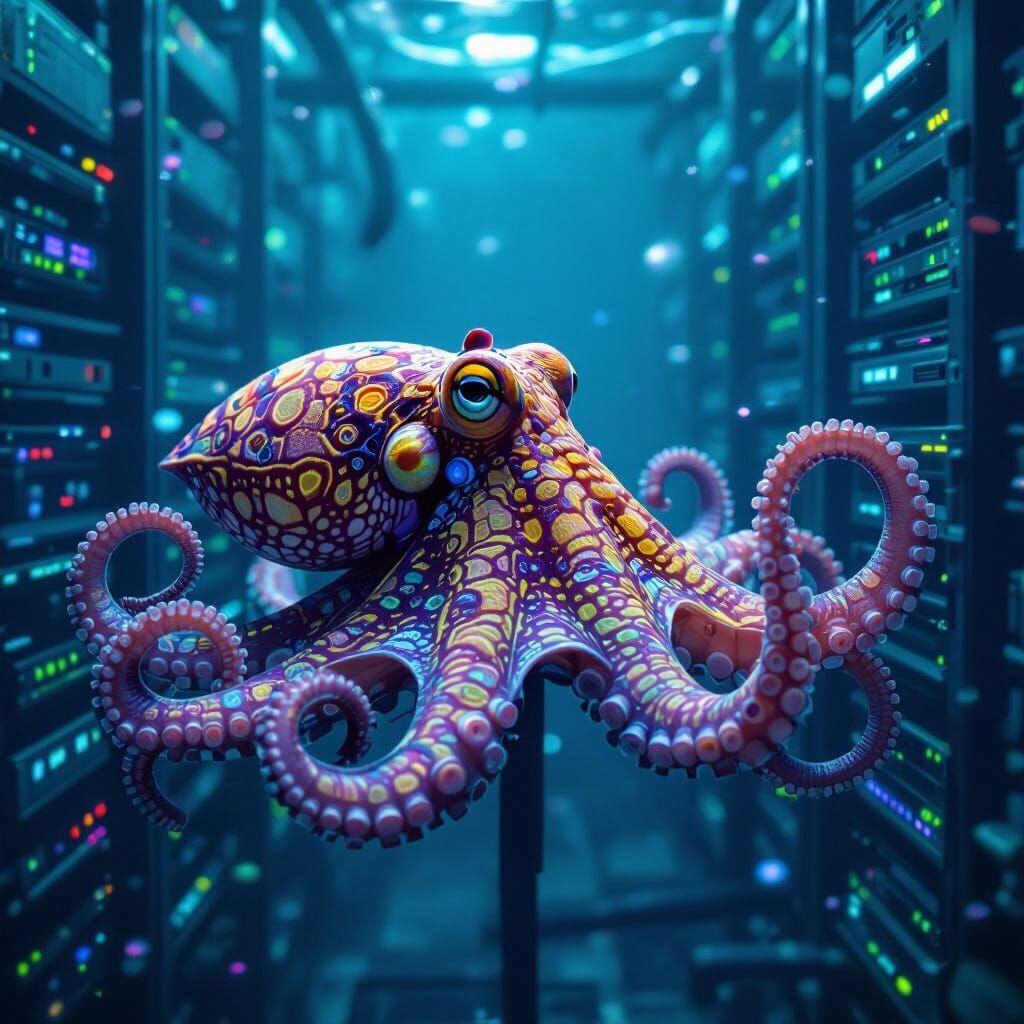 Cipher the Octopus Trades Crypto in Cyberpunk Server Bay
