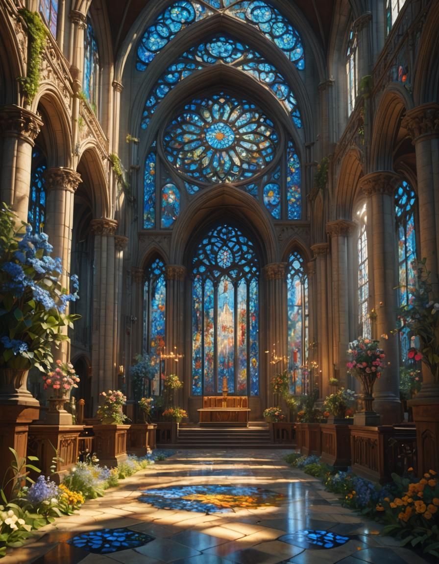 Cathedral with Blue-Lisia Flower: Digital Matte Painting
