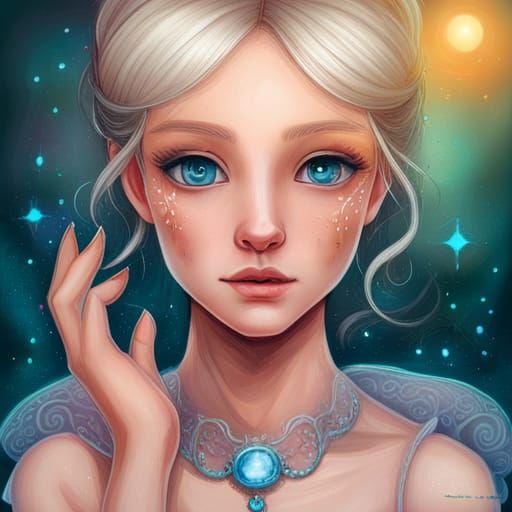 Cinderella Portrait with Silver Filigree and Shiny Aura