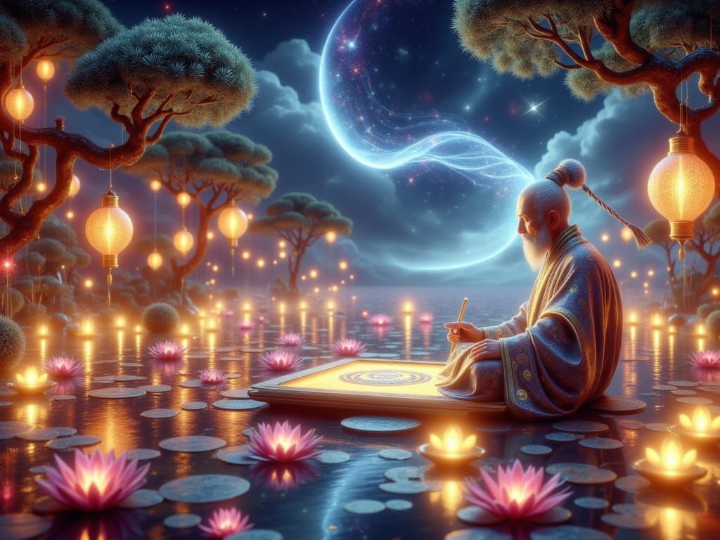 A Wise Chinese Sage in Zen Garden Serenity