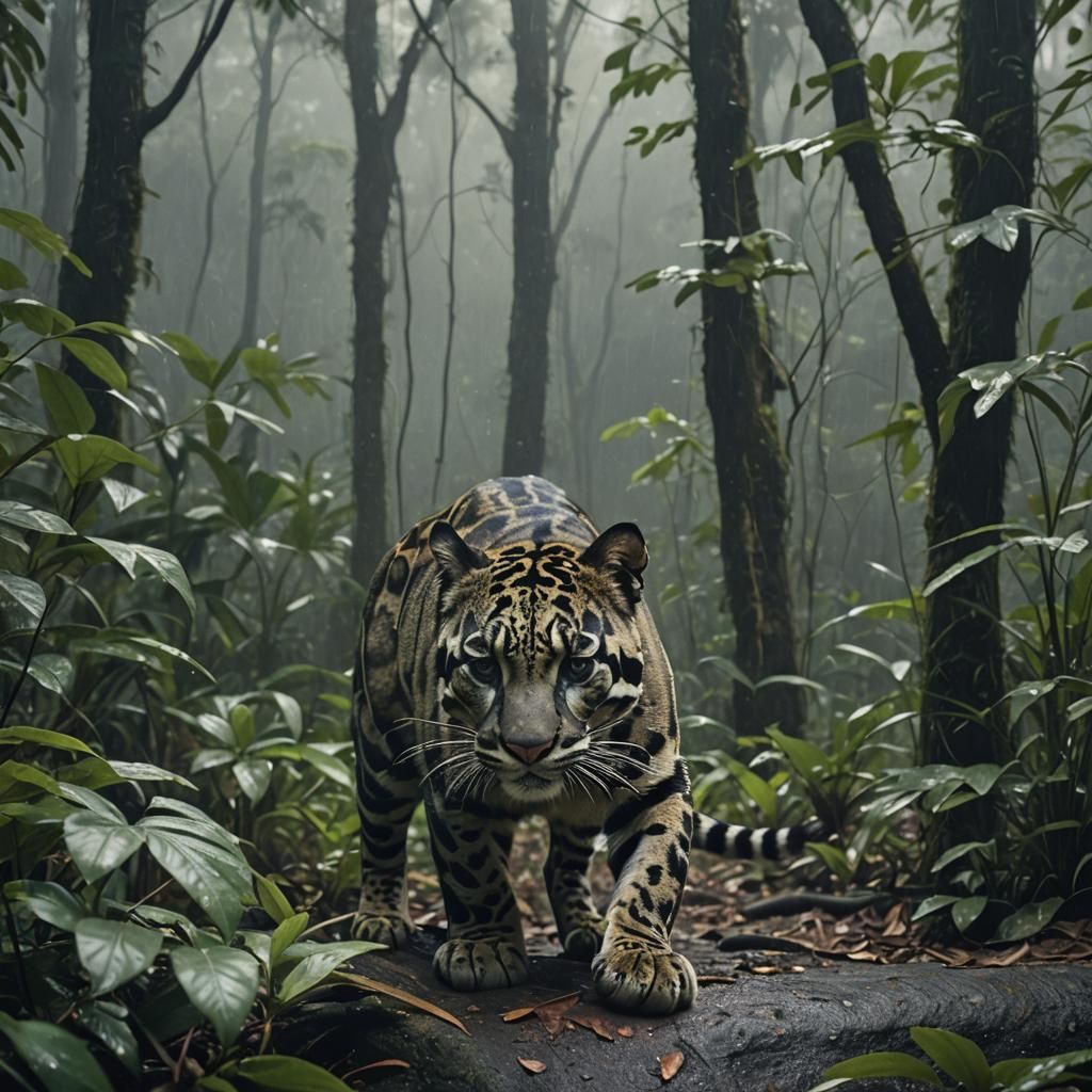 Clouded Leopard in Rainforest: Cinematic Film Still