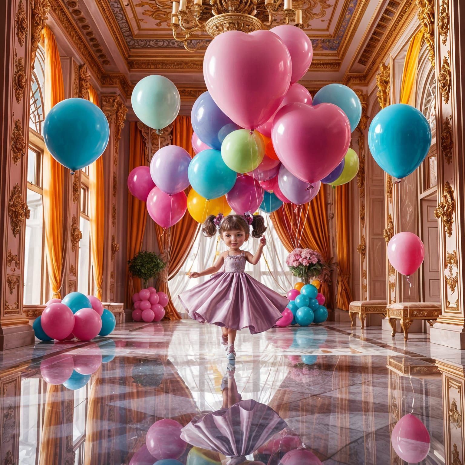 Girl with Colorful Balloons, Candy Art Style
