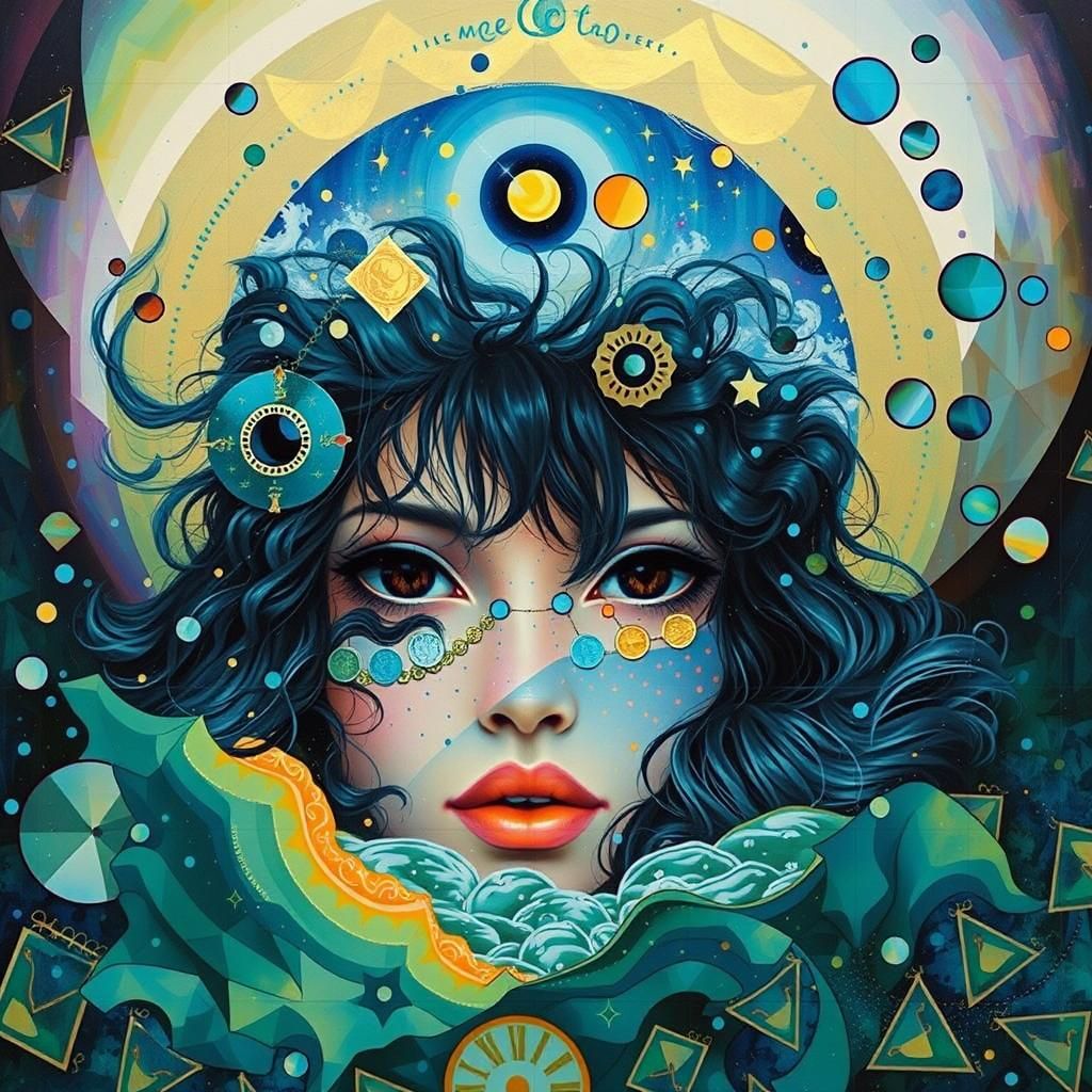 Mystic Romani Woman in Mandala, Murakami-Inspired