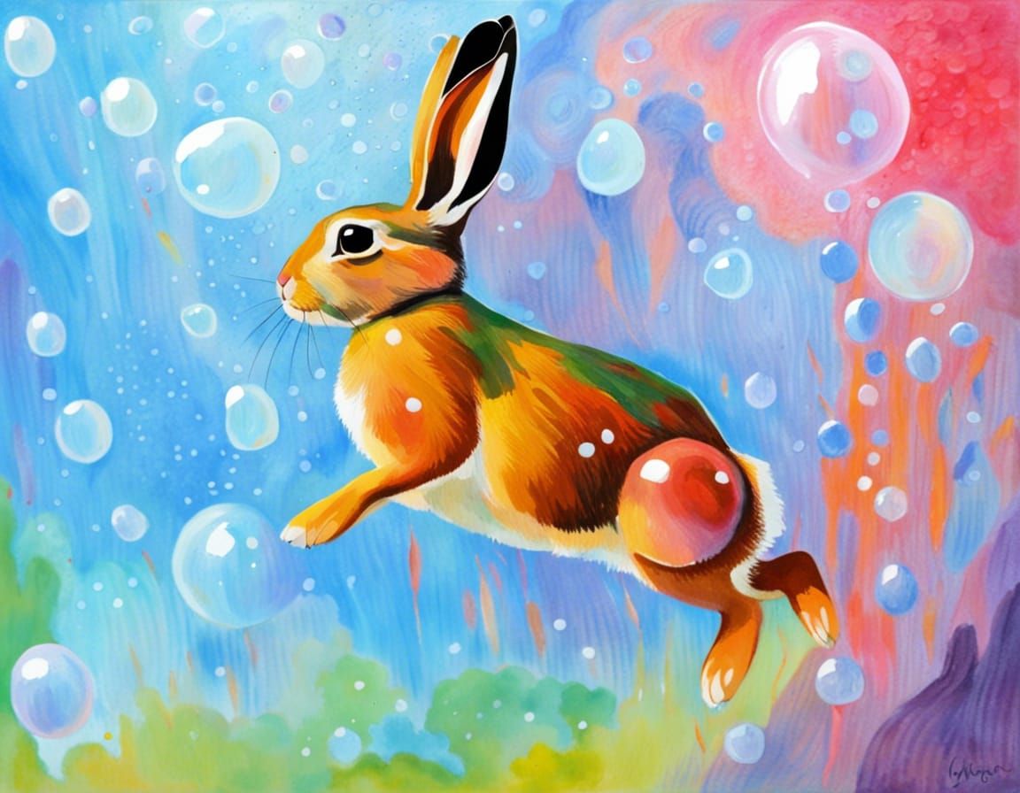 Rabbit in Flight: Gouache Watercolor Fantasy