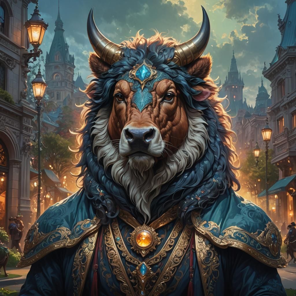 Bull-Horse Hybrid Portrait in Lush Park