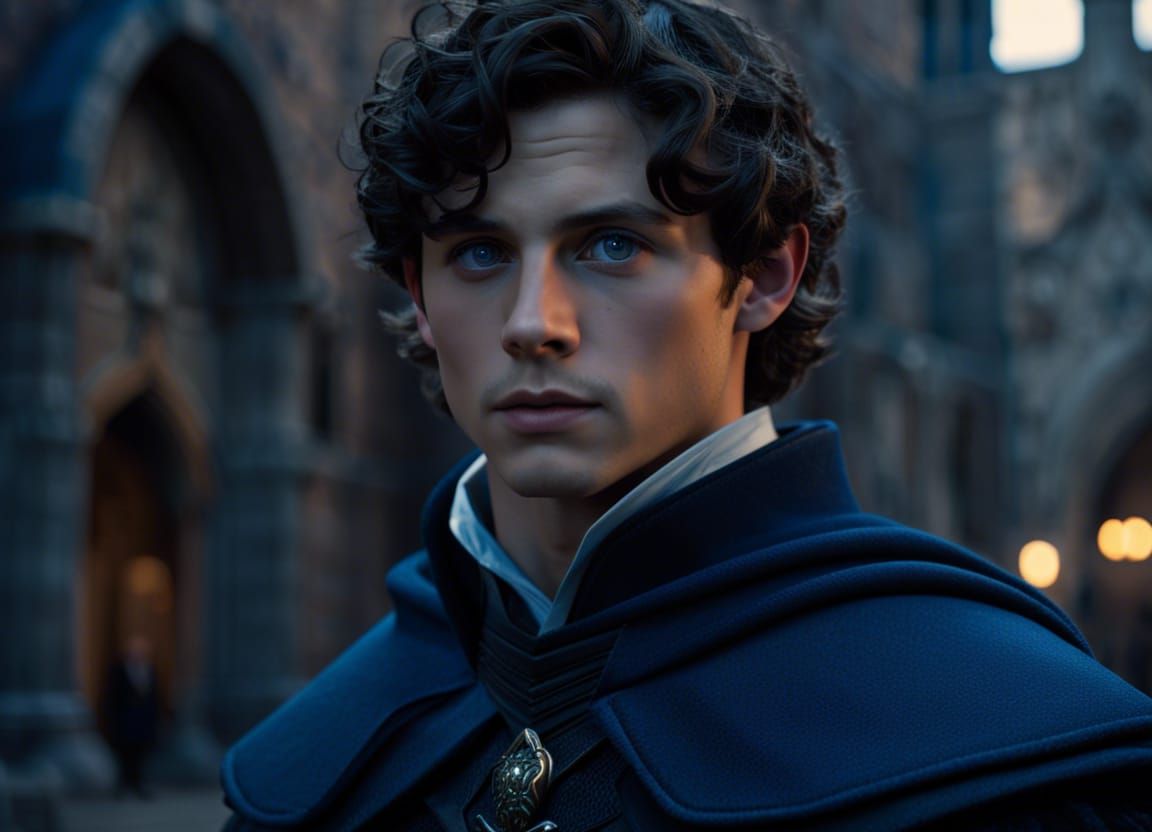 Young Warlock Attacks with Magic in Medieval City