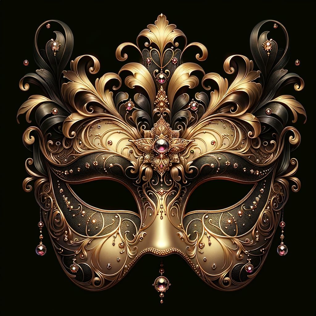 Ornate Gold and Black Masquerade Mask