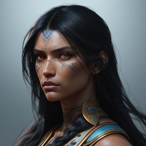 Indigenous Woman Portrait in Hyperdetailed Conceptual Design