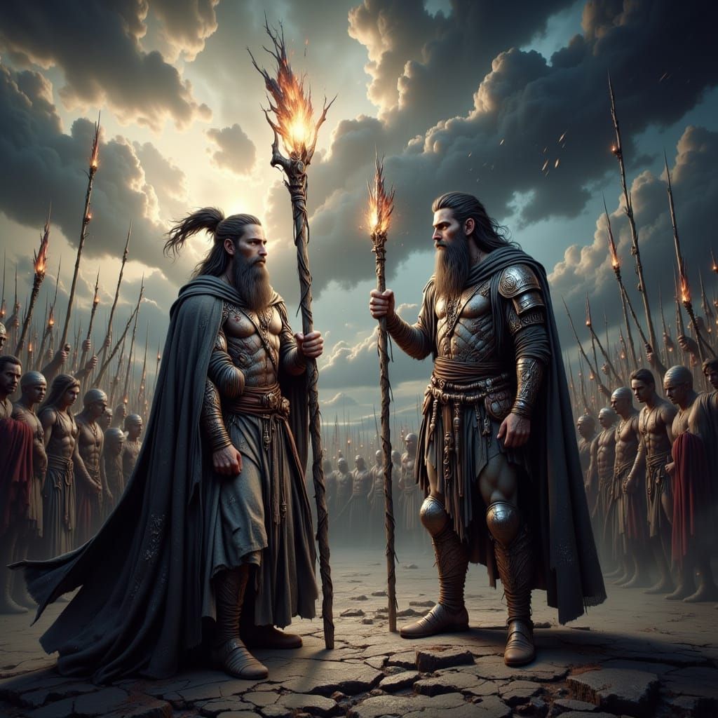 Druids' Last Stand on Anglesey in Oil Painting Style