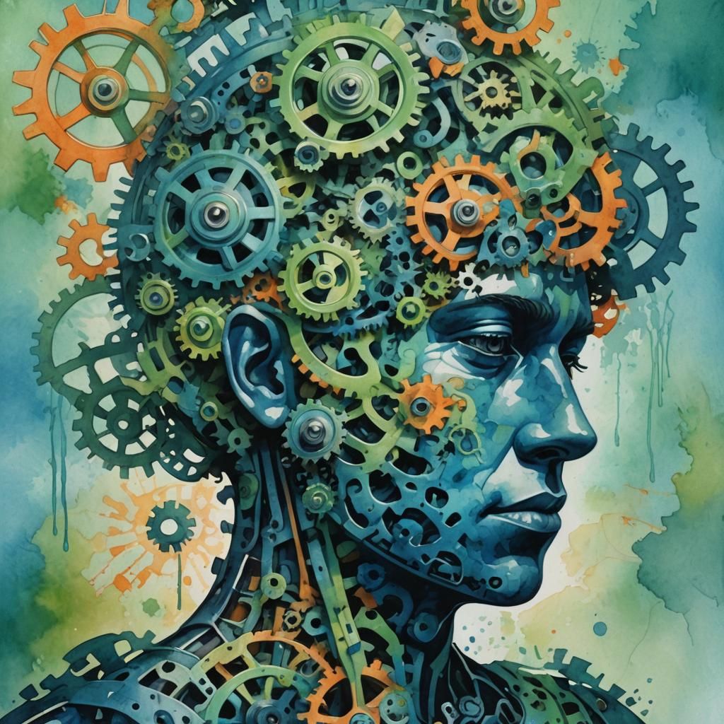 Gears Brain Replacement in Pastel Watercolor