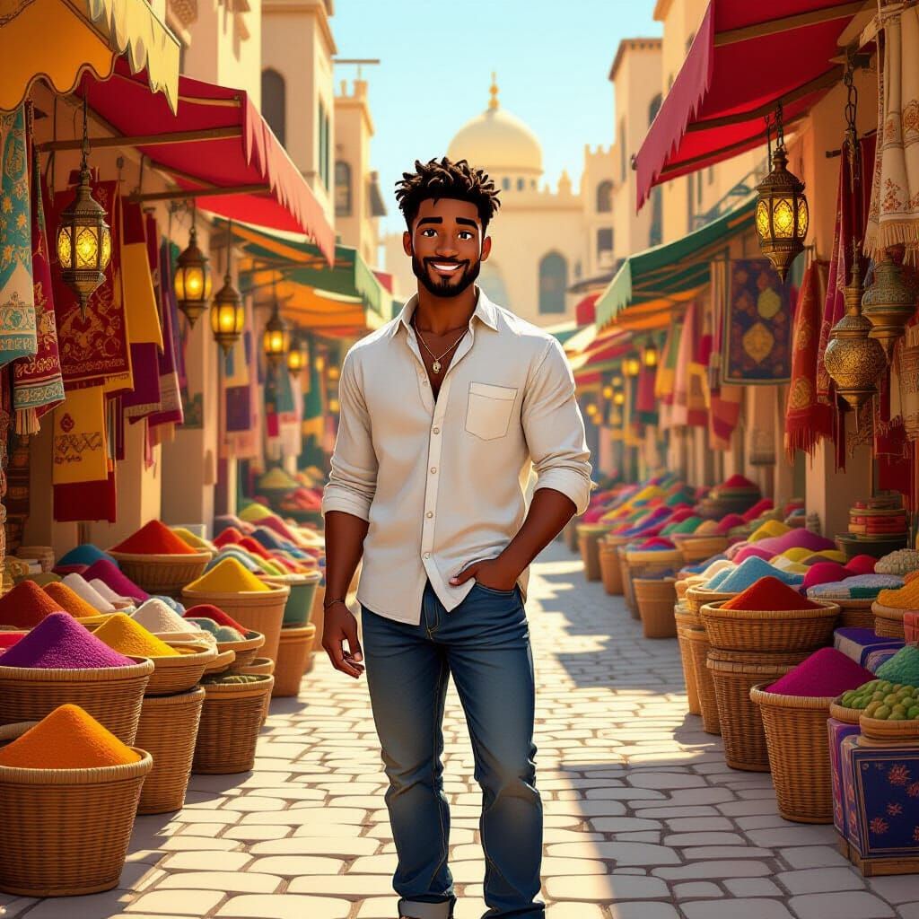 African American Man in Arabian Market: 2D Animation