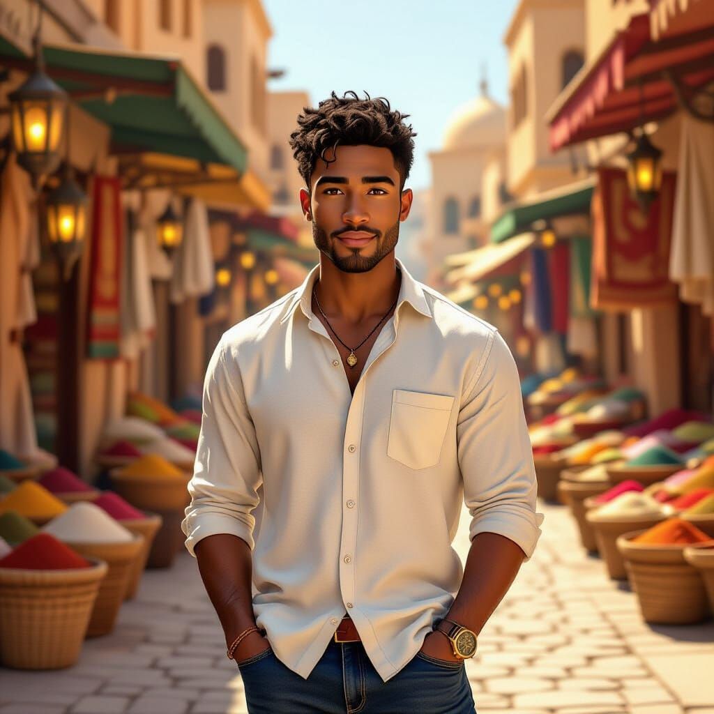 African American Man in Arabian Market, 2D Animation