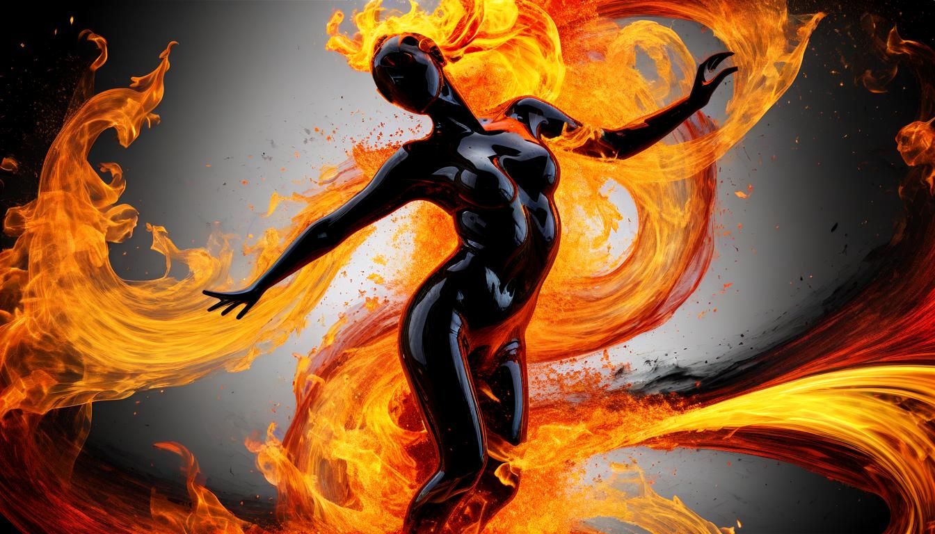 Abstract Dancing Figure Formed from Swirling Flames