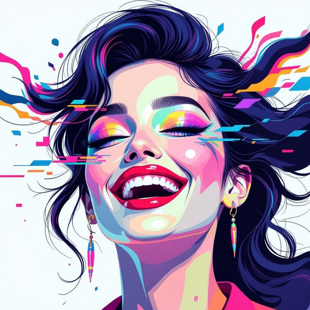 Colorful Glitch Art Portrait of a Goddess