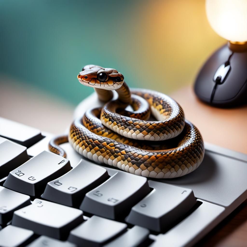 Adorable Baby Snake on Desk, 3D Digital Art
