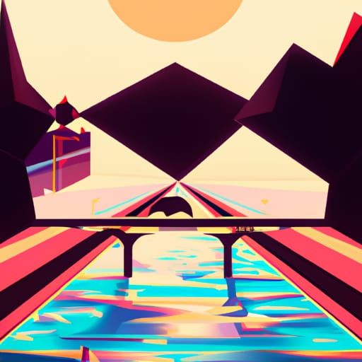 Cinematic Fantasy Landscape in Geometric Pop Art Style