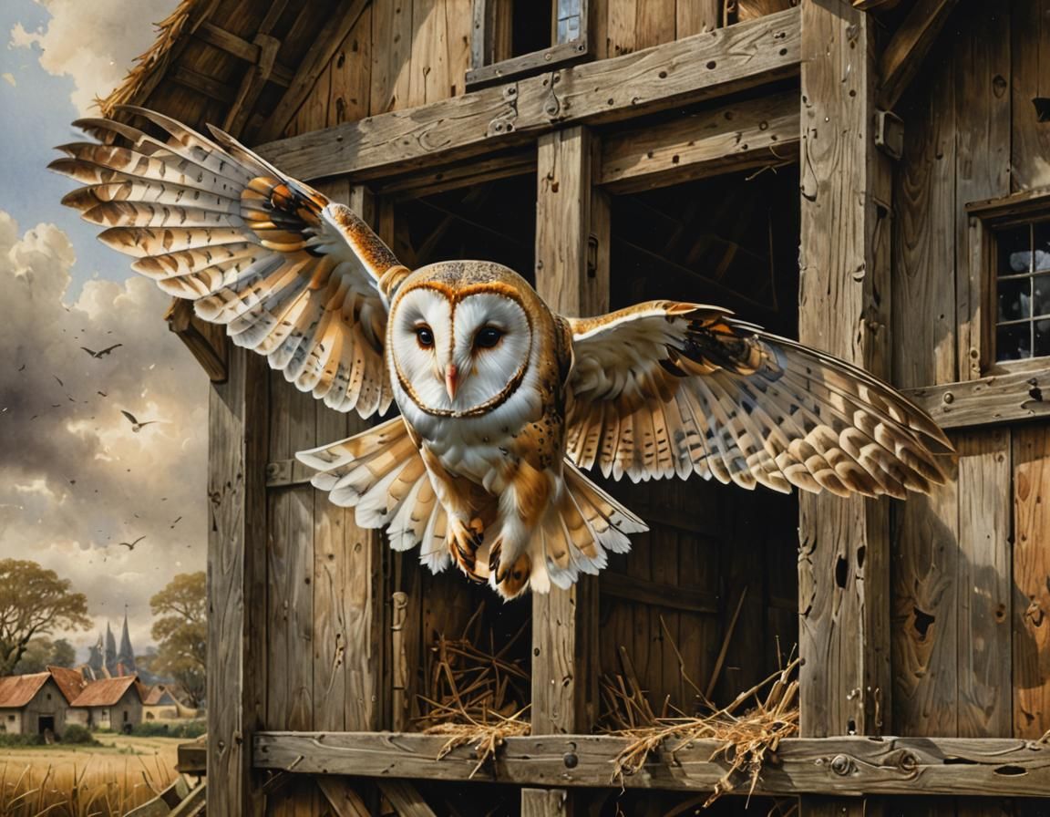 Barn Owl Flight: Watercolour Masterpiece