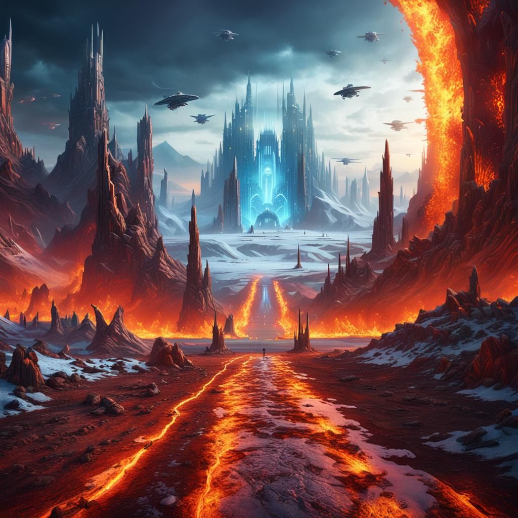 Futuristic Ice City on Alien Planet: Fantasy Art