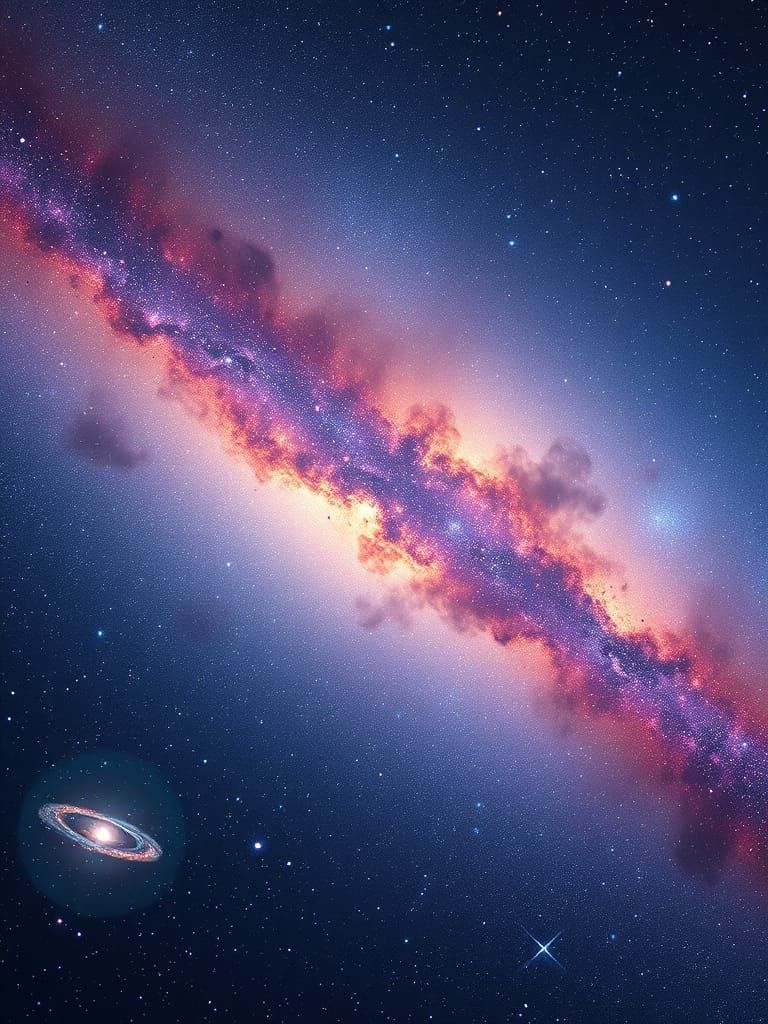 Vast Cosmic Universe With Luminous Galaxy And Nebula