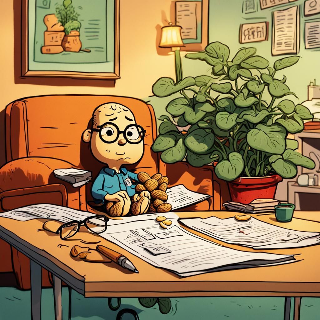 Cartoon Peanut in Therapy: Pixar-Inspired Film Still