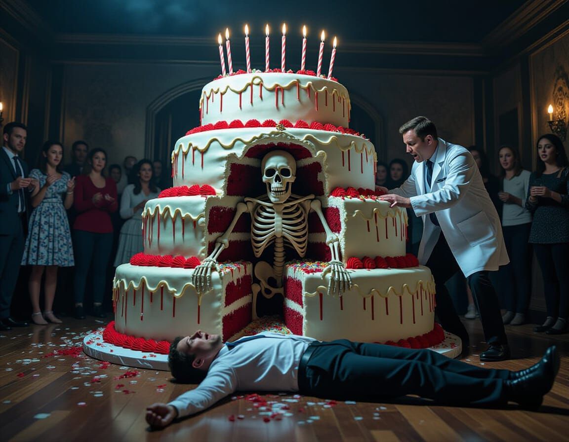 Birthday cake with a surprise. It seems that the birthday bo...