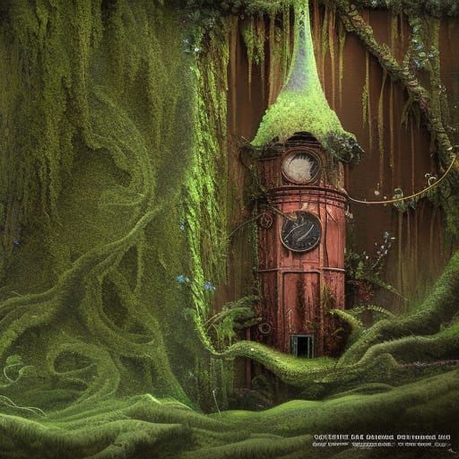 Overgrown Clock Tower in Deep Forest: Matte Painting