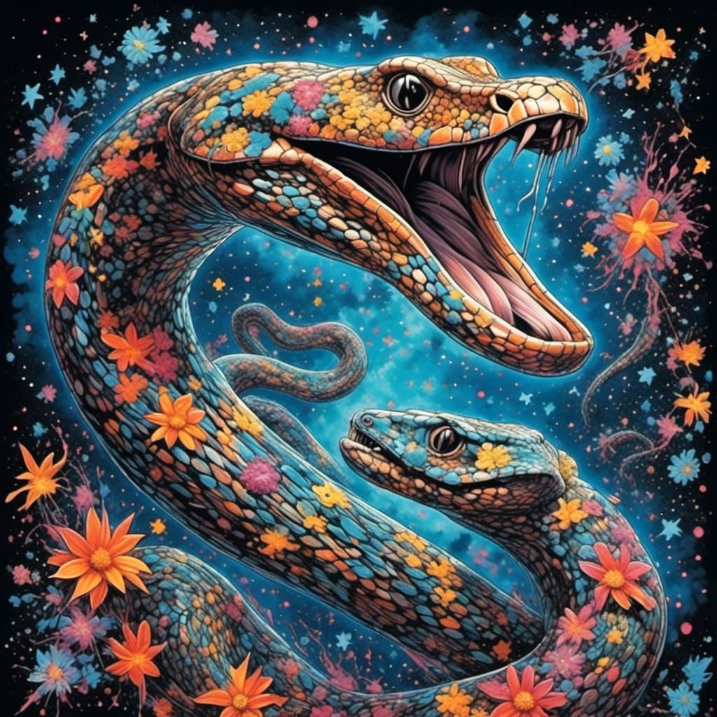 Surreal Star Python in Graffiti Art Style