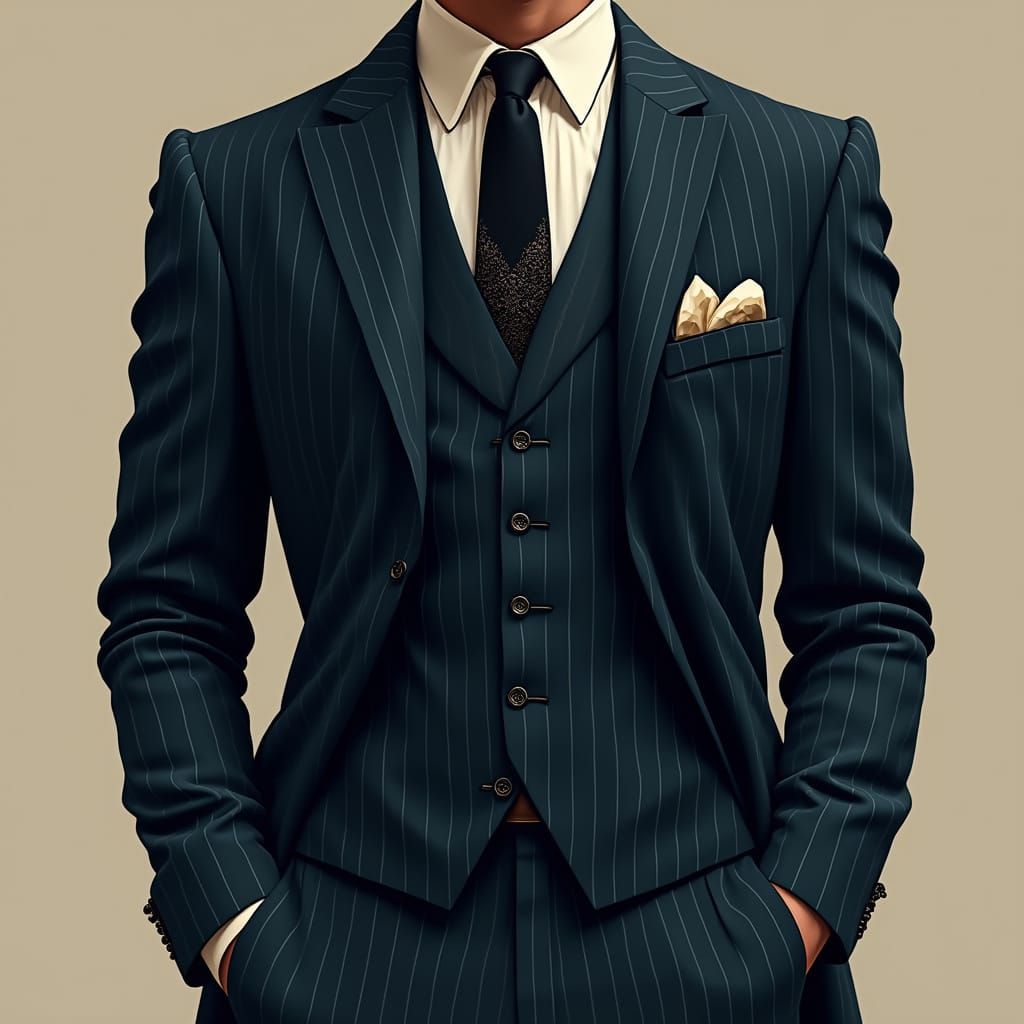 Stylish Businessman Attire in Dark Blue Suit with Black Stri...