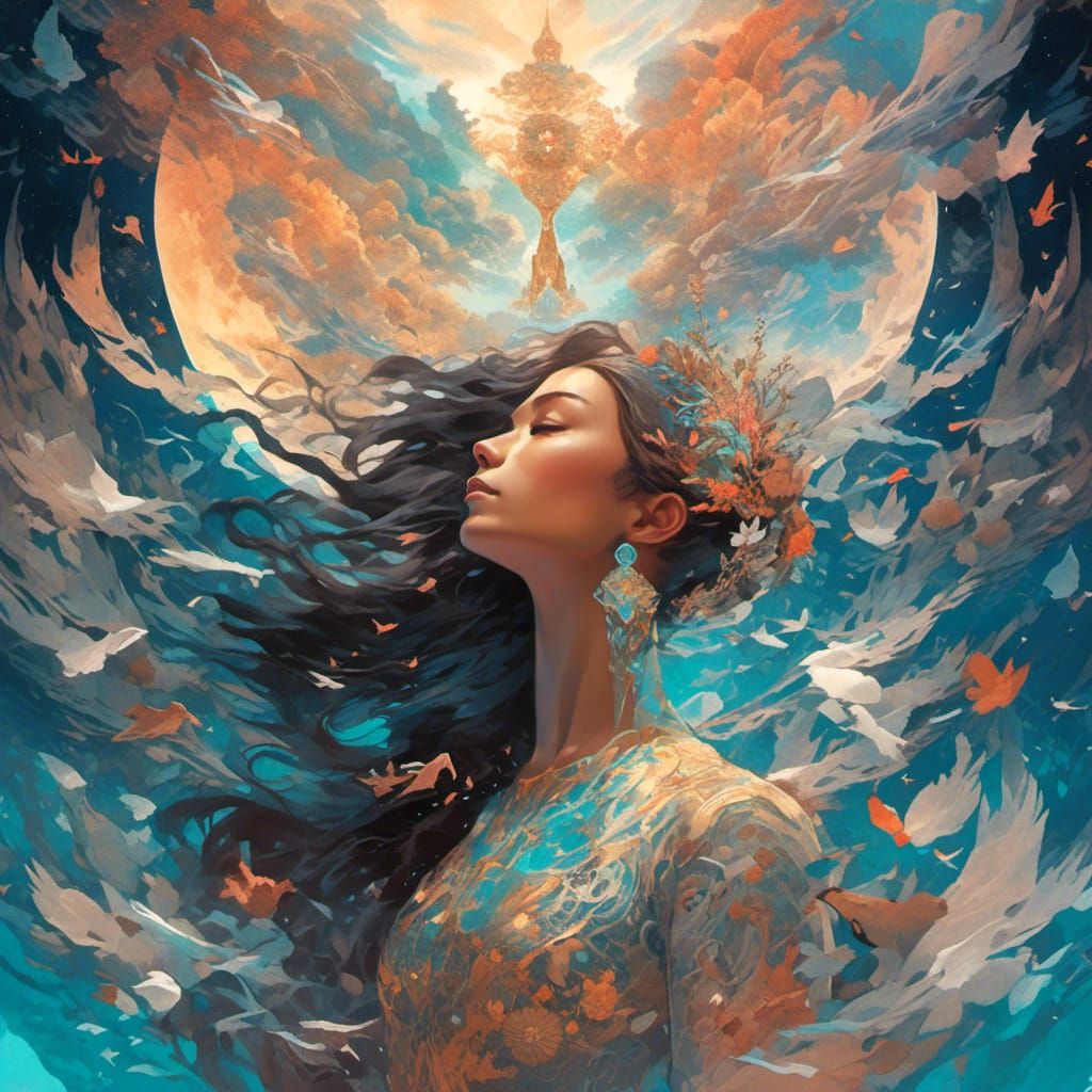 Meditating Woman: Holographic Astral Illustration